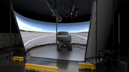Bridgestone advances virtual tire development with its driving simulator Bridgestone advances virtual tire development with its driving simulator.