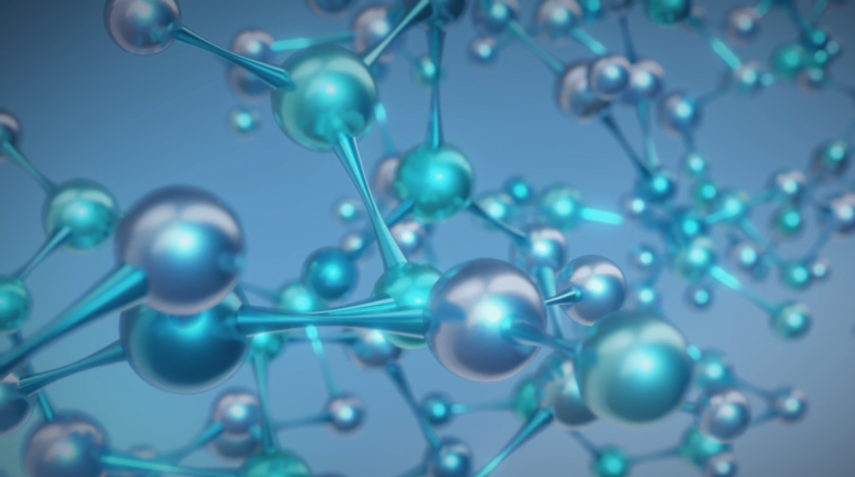 Graphic showing interconnected molecules.
