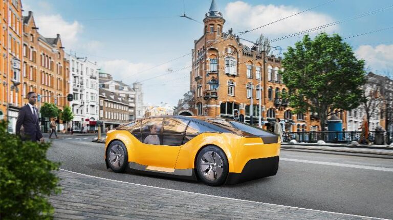 Continental launches tires for autonomous vehicles A yellow autonomous vehicle drives along an urban road