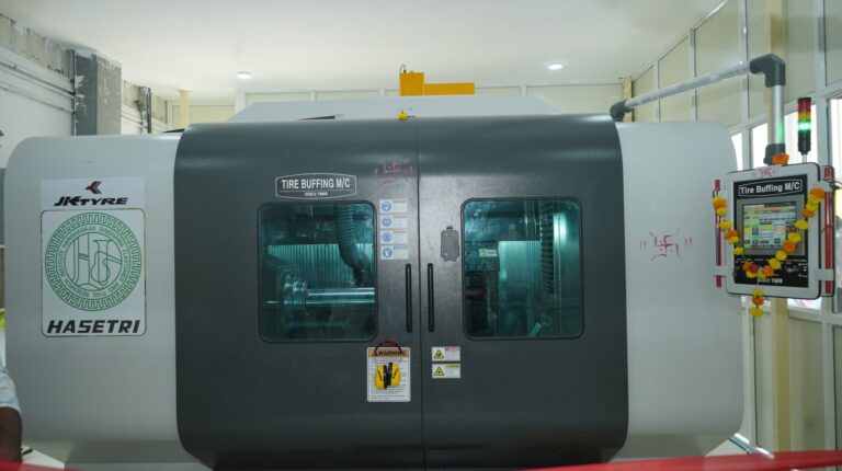 JK Tyre unveils India’s first tire buffing and grinding machine The new tire buffing and grinding machine inaugurated by JK Tyre in India. it is largely grey with dark grey doors and two windows