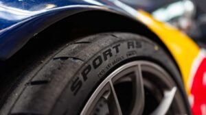 The Westlake Sport RS tyres from ZC Rubber shown fitted to a race car.