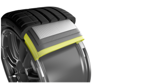 Cutaway diagram of a Pirelli tire showing the layers in its composition.