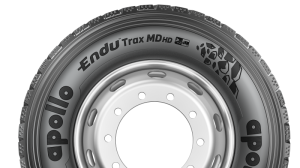 Side-on promo shot of the new Apollo truck-bus radial tire.
