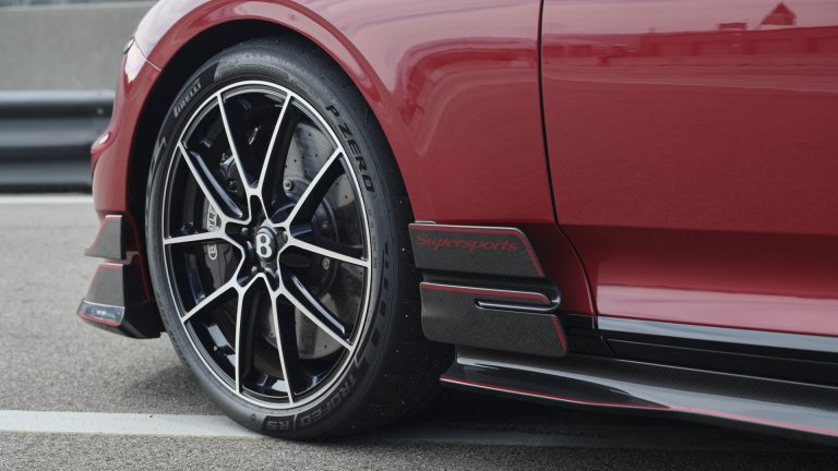 Pirelli develops bespoke P Zero fitments for Bentley Supersports Close up of the Pirelli P Zero tire on a red Bentley Supersports