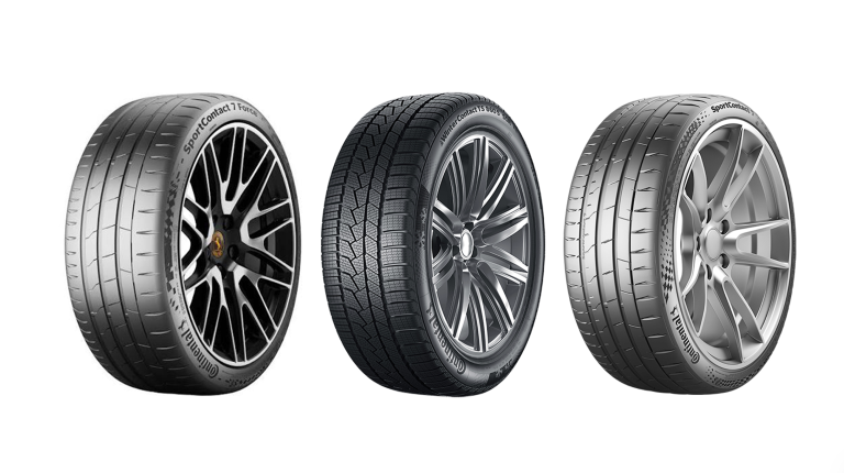 Porsche selects Continental tires for Panamera and Cayenne Three Continental tires against a white background.